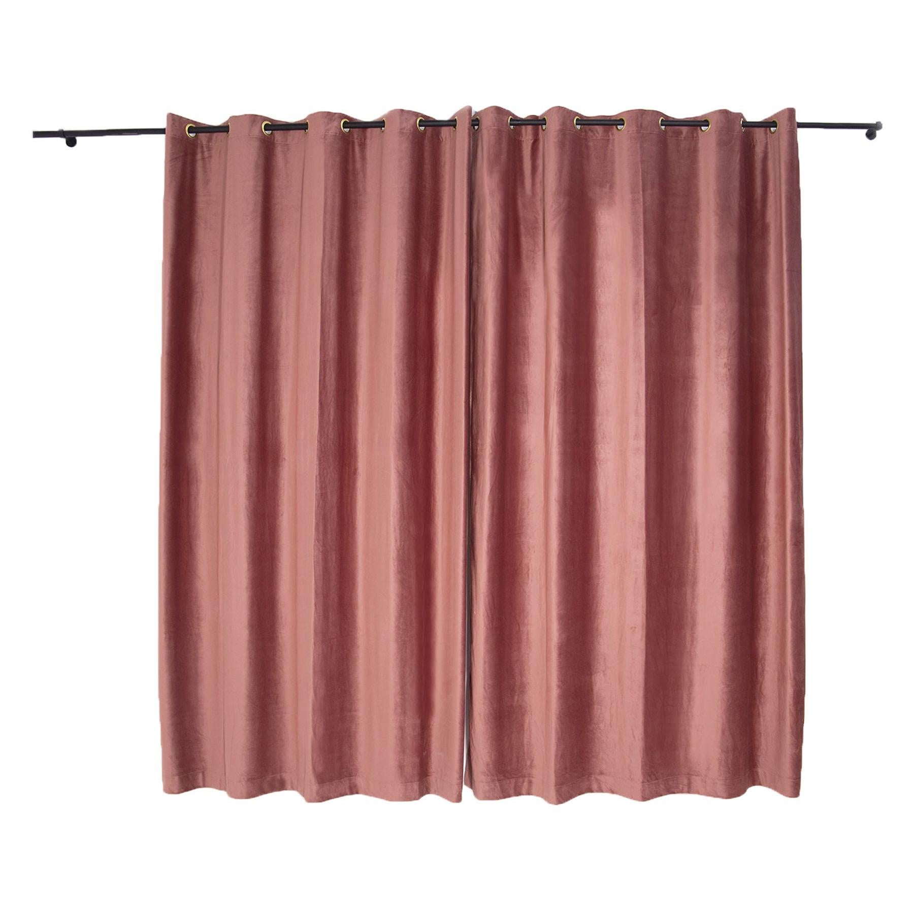 Pink Velvet and Brass Italian Customizable Curtain by Vintage Domus Collection For Sale
