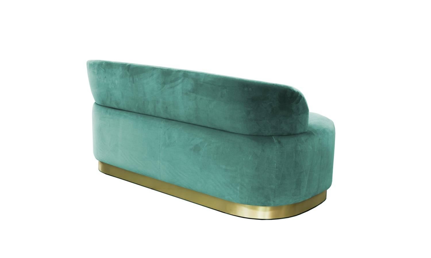 Midcentury Modern Pink Velvet and Brass Majestic Bench Handcrafted and Custom In New Condition For Sale In Madrid, ES