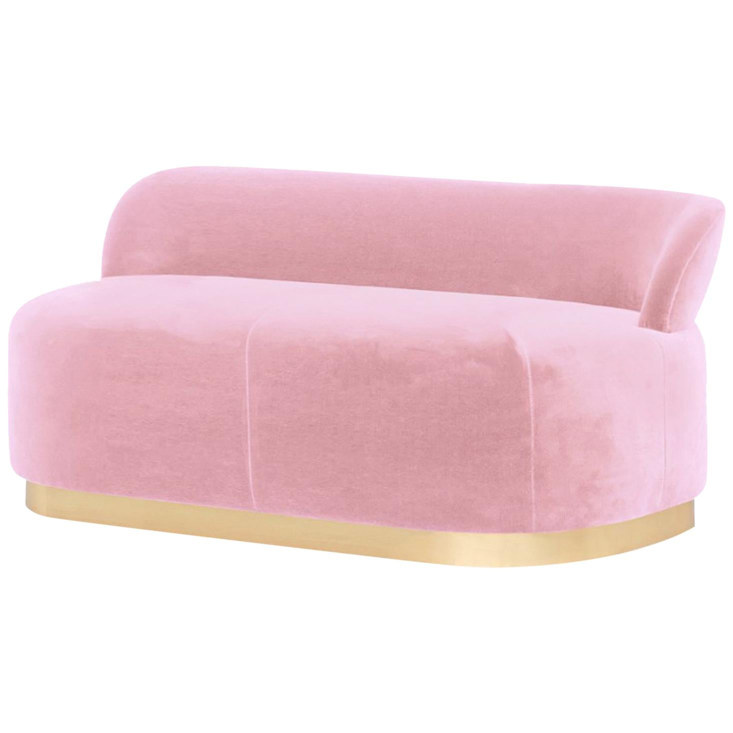 Midcentury Modern Pink Velvet and Brass Majestic Bench Handcrafted and Custom For Sale