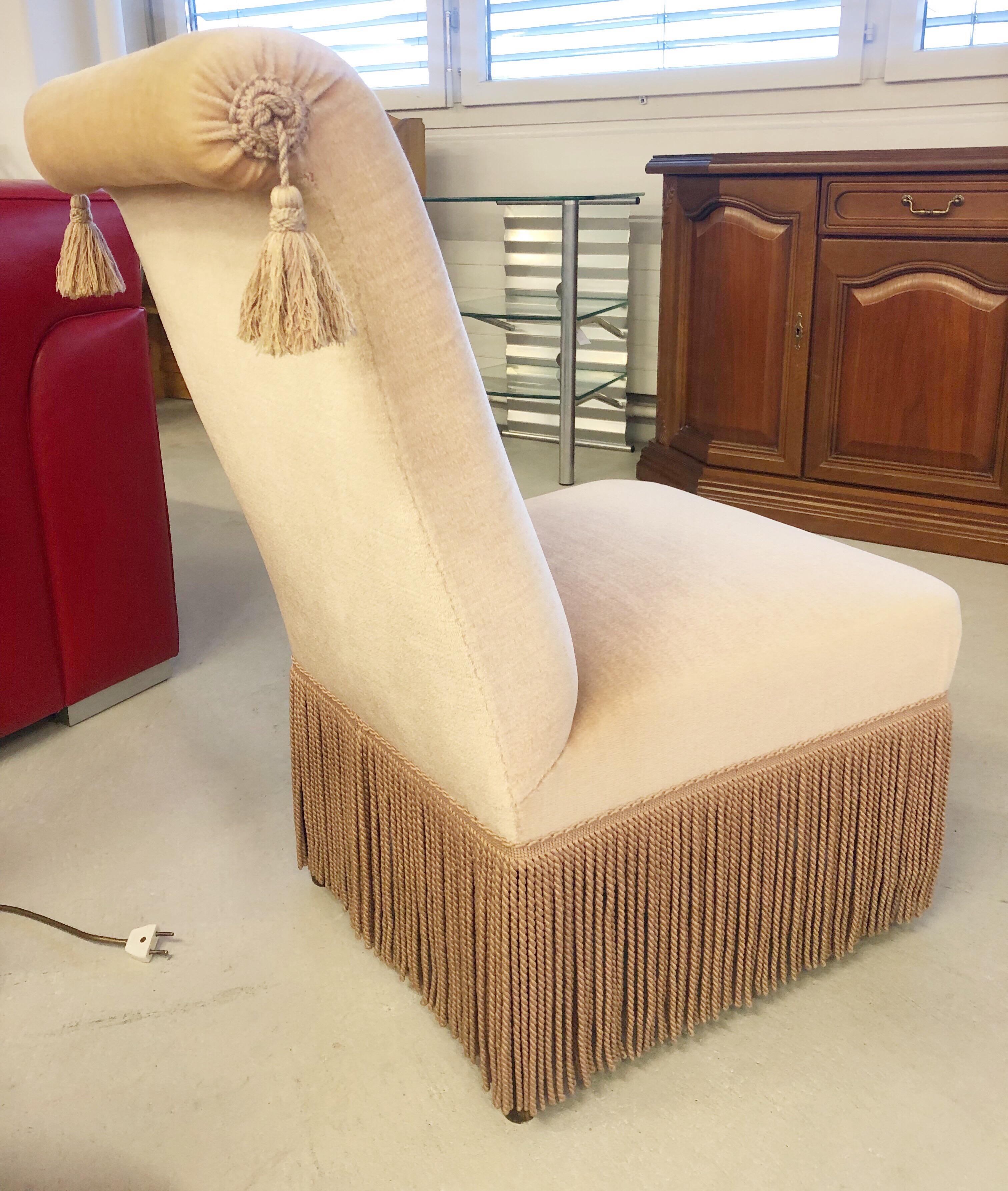 Pink Velvet Bedroom Boudoir Toad Seat Side Chair, France, 1900 (Französisch)