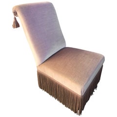 Pink Velvet Bedroom Boudoir Toad Seat Side Chair, France, 1900