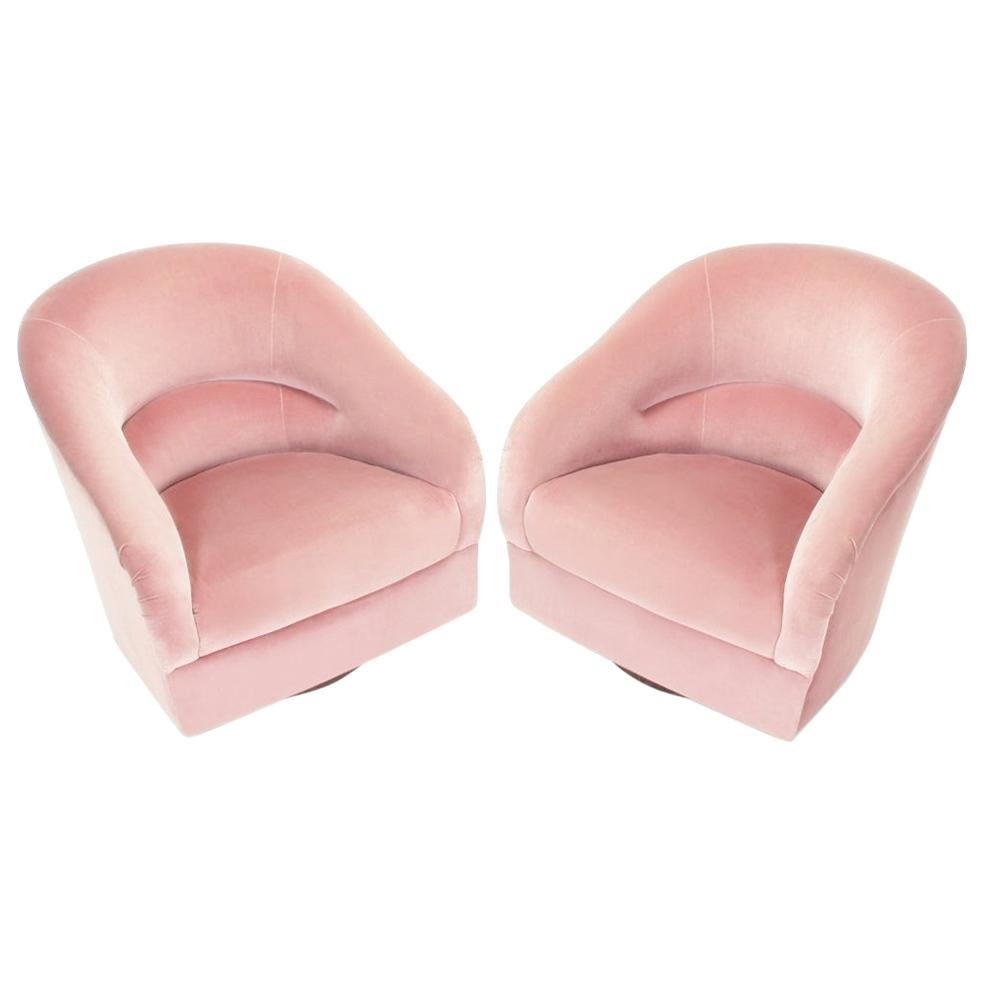 Pink Velvet Lounge Chairs Ward Bennett for Brickel Associates Inc