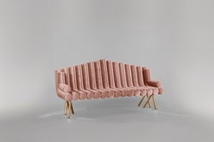Pink Velvet Sofa With Polished Brass Legs