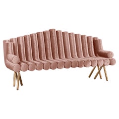 Pink Velvet Sofa With Polished Brass Legs