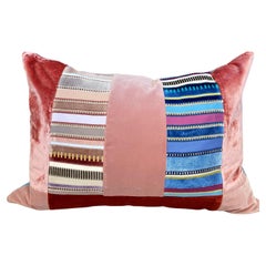 Pink Velvet Standard Size Pillow with Colored Accents Velvet and Blue Velvet 