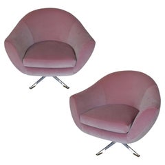 Retro Pink Velvet Swivel Armchair with Chrome Star Base