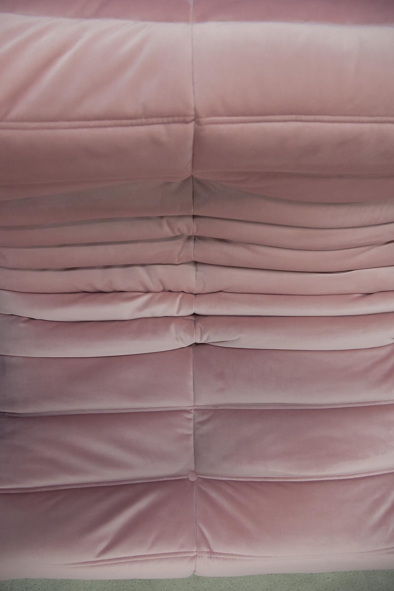 Pink Velvet Togo Sofa Set by Michel Ducaroy for Ligne Roset, 1970s, Set of 5 5