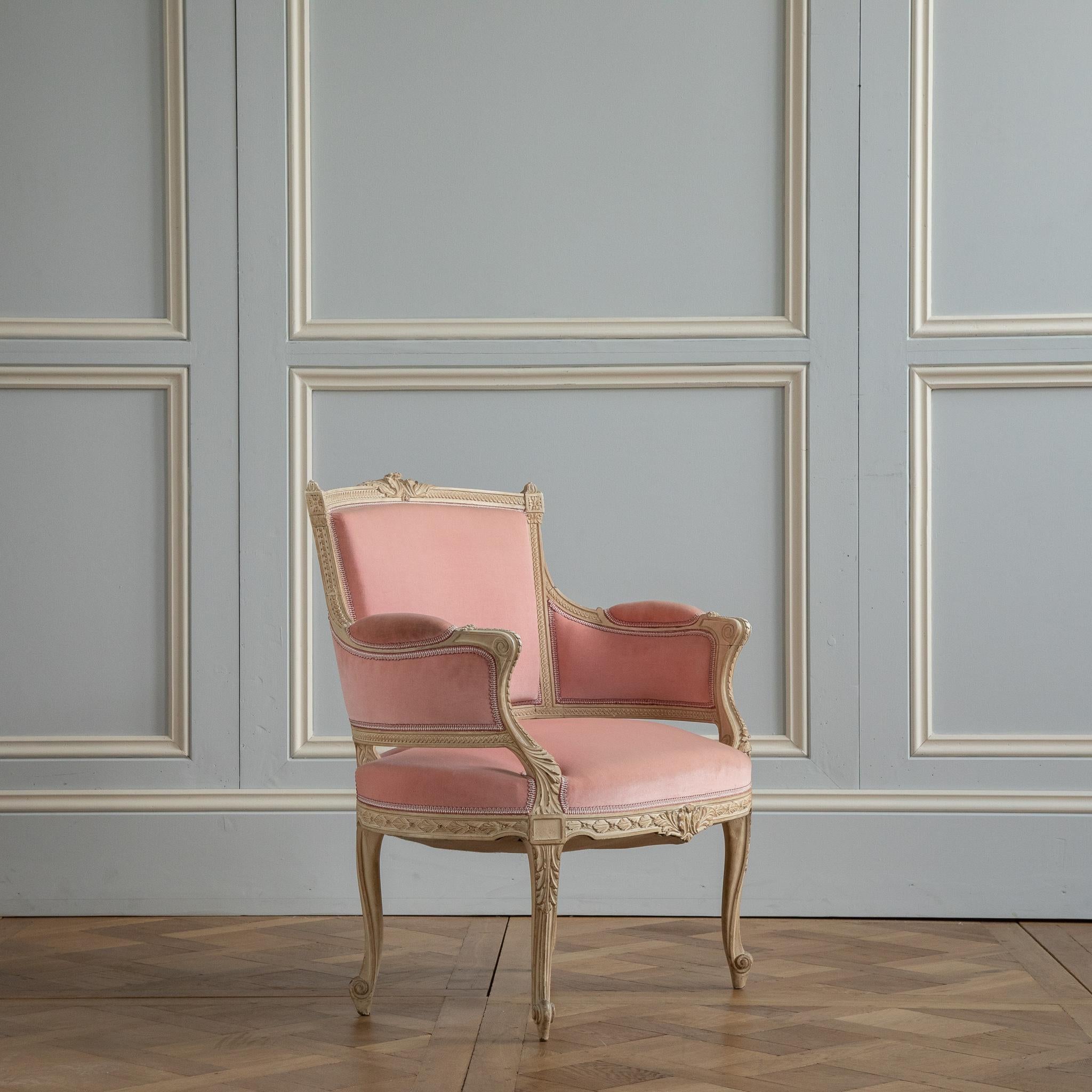 French Pink Velvet Transition Louis XV-Louis XVI Style Marquise