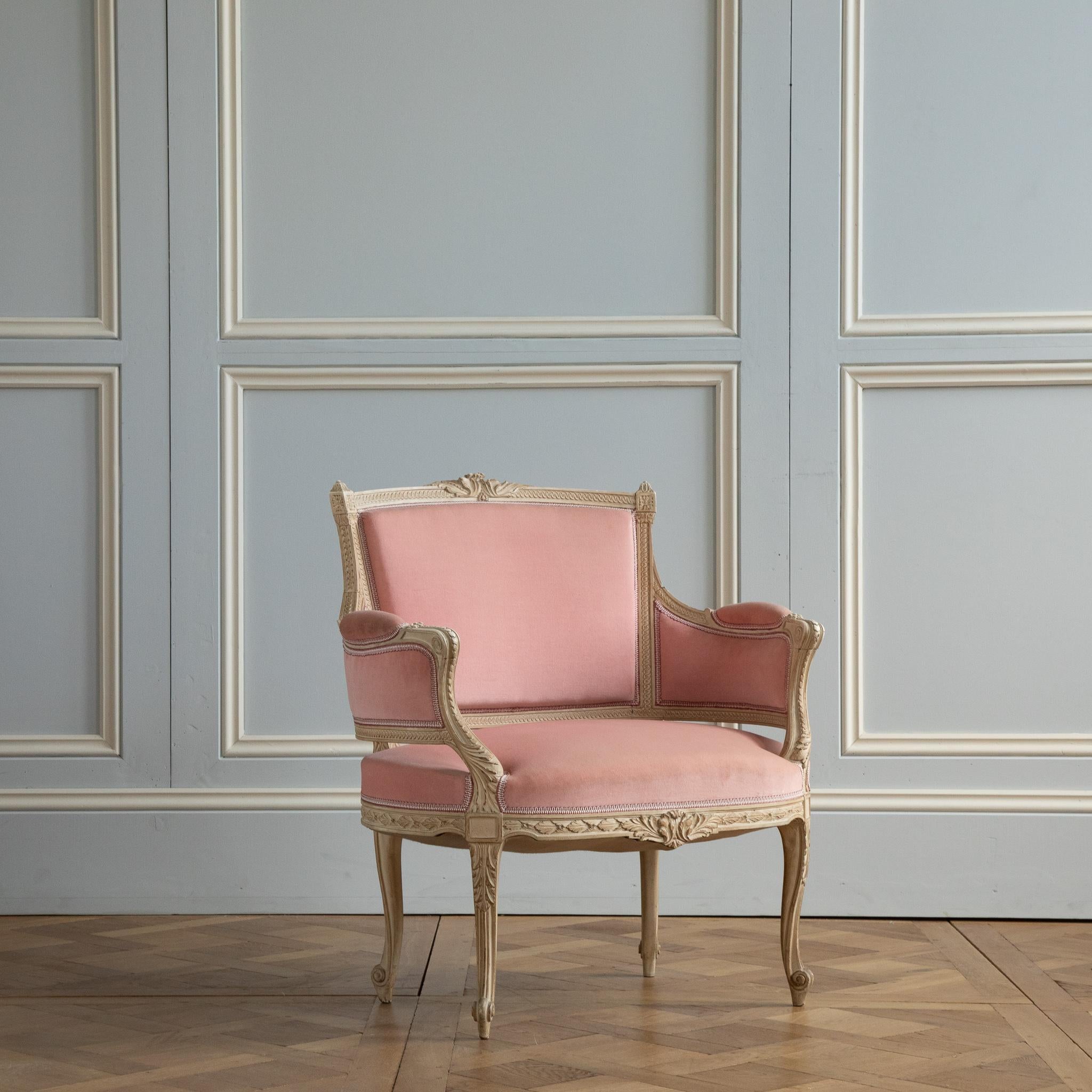 Wood Pink Velvet Transition Louis XV-Louis XVI Style Marquise