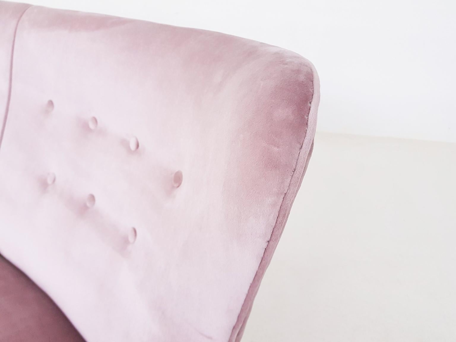 Fabric Pink Velvet Two Seat Sofa by Theo Ruth for Artifort, Dutch Modern Design 1950s