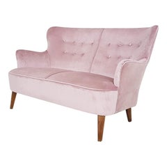 Pink Velvet Two Seat Sofa by Theo Ruth for Artifort, Dutch Modern Design 1950s