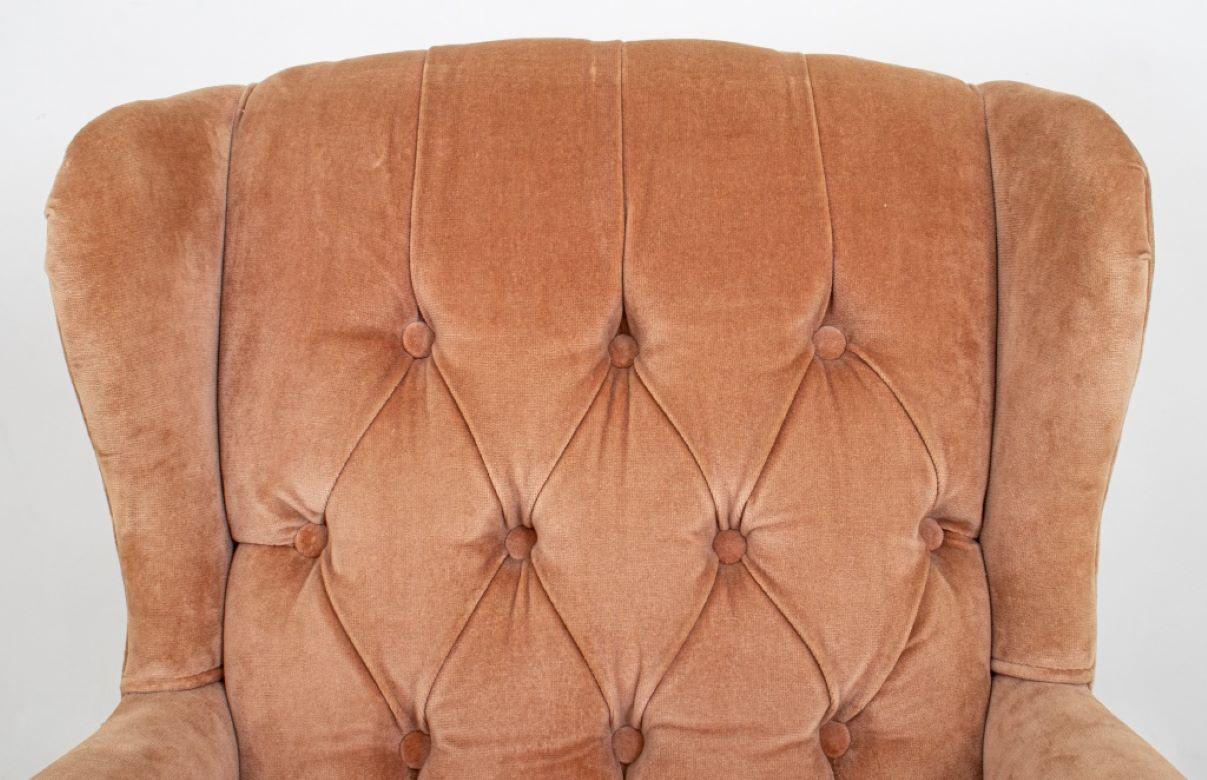 American Pink Velvet Upholstered Wing Back Armchair