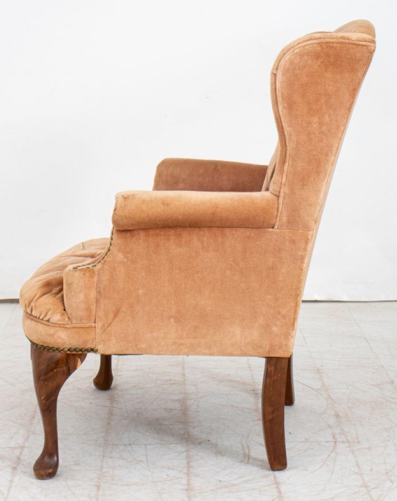 Pink Velvet Upholstered Wing Back Armchair 1