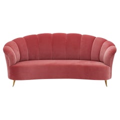 Pink Velvet Retro Italian Sofa