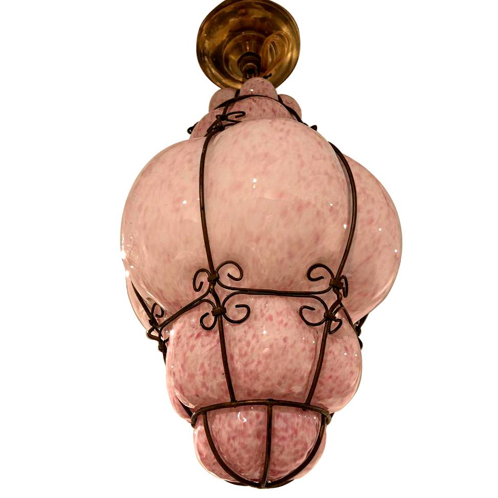 Italian Pink Venetian Glass Lantern For Sale