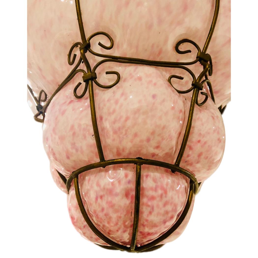 Pink Venetian Glass Lantern In Good Condition For Sale In New York, NY