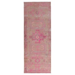 Pink Vintage and Worn Down Persian Heriz Hand Knotted Runner Oriental Rug