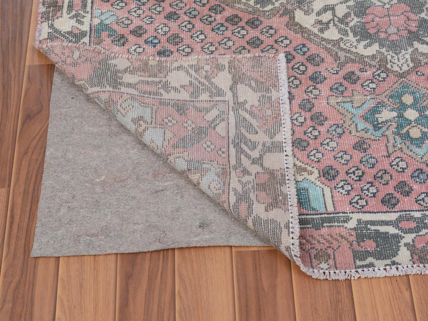 Medieval Pink Vintage and Worn Down Washed Runner Persian Antique Bakhtiari Hand Knotted 