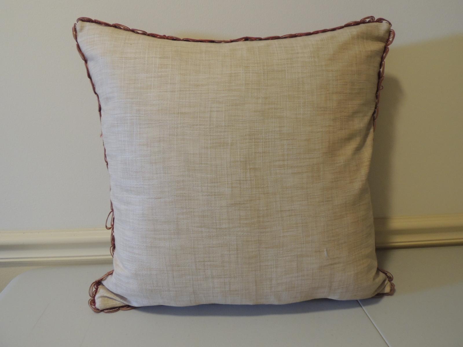 French Pink Vintage Aubusson Square Decorative Pillow #2 For Sale