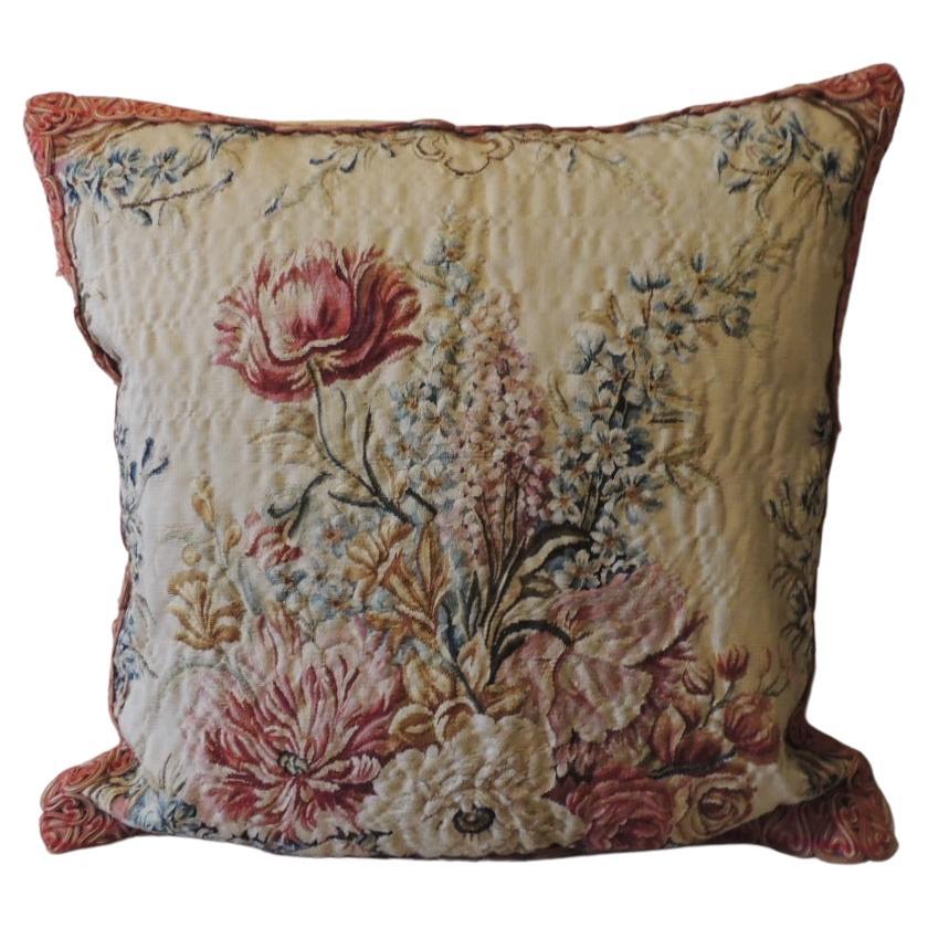 Pink Vintage Aubusson Square Decorative Pillow #2 For Sale