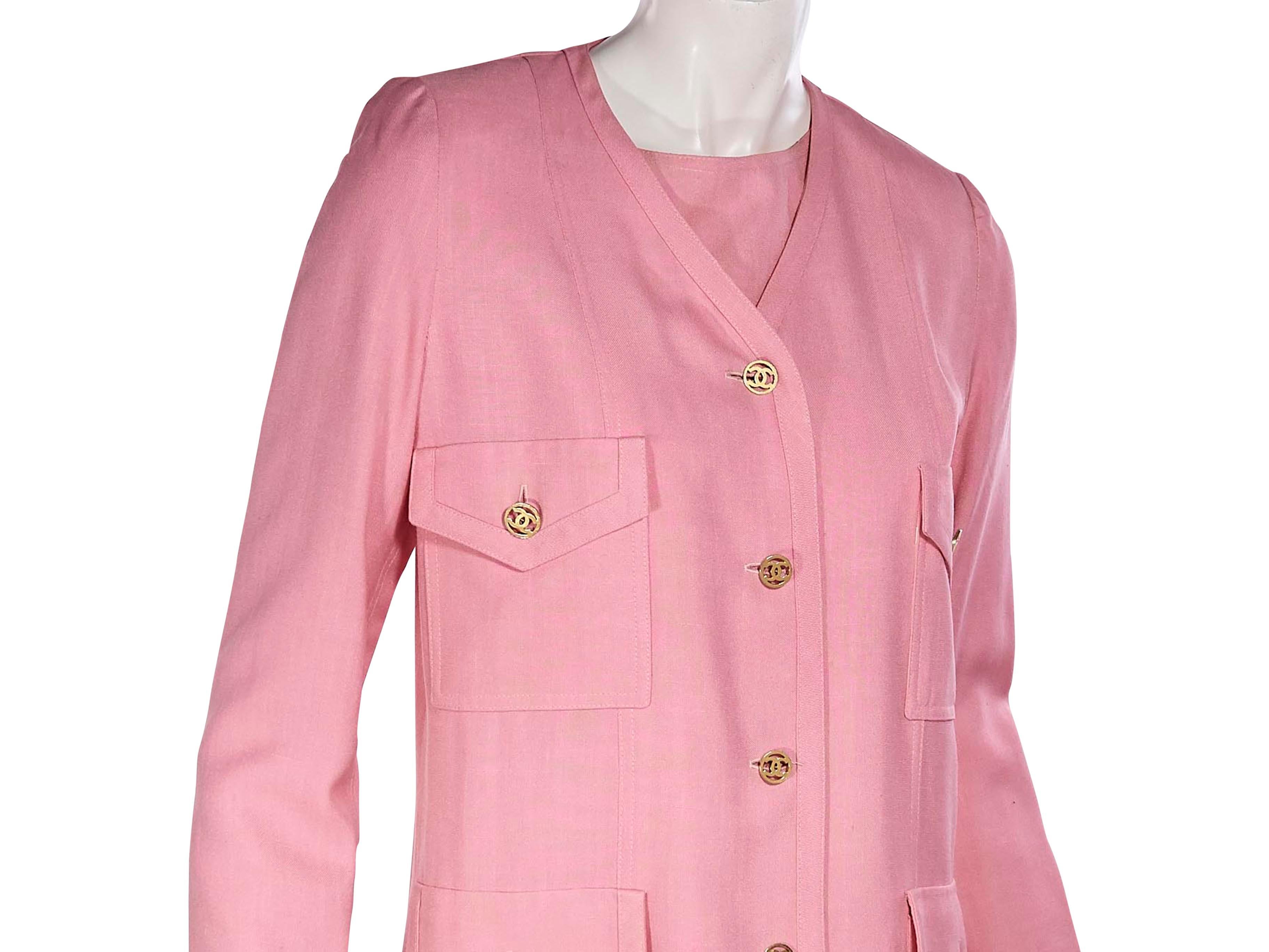 Chanel Boutique Pink Silk Jacket & Dress Set In Good Condition In New York, NY