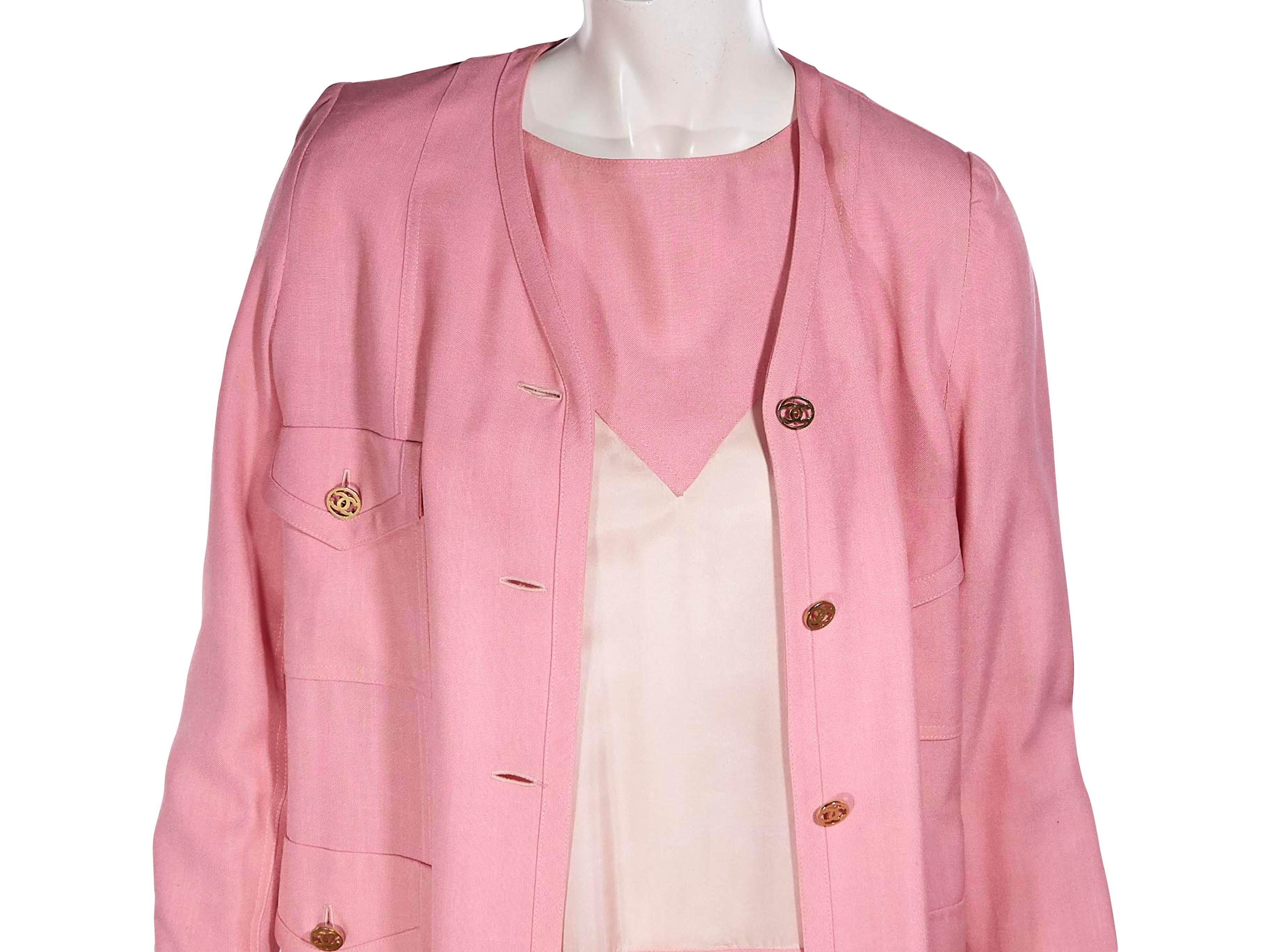 Women's Chanel Boutique Pink Silk Jacket & Dress Set