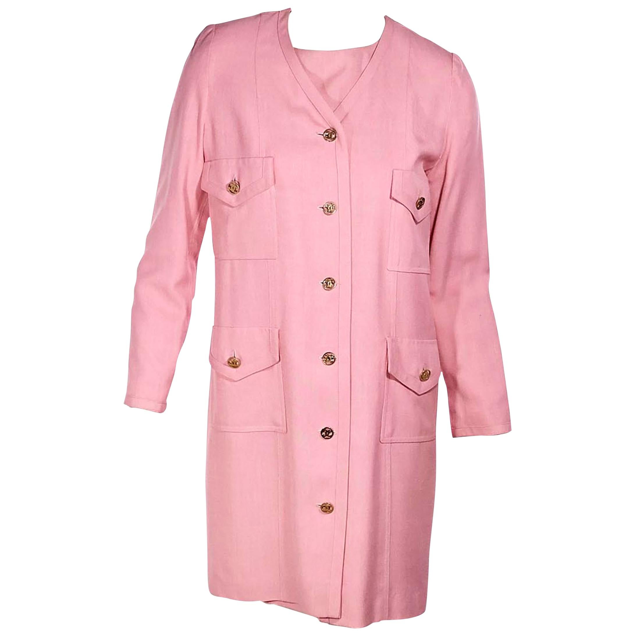 Chanel Boutique Pink Silk Jacket & Dress Set