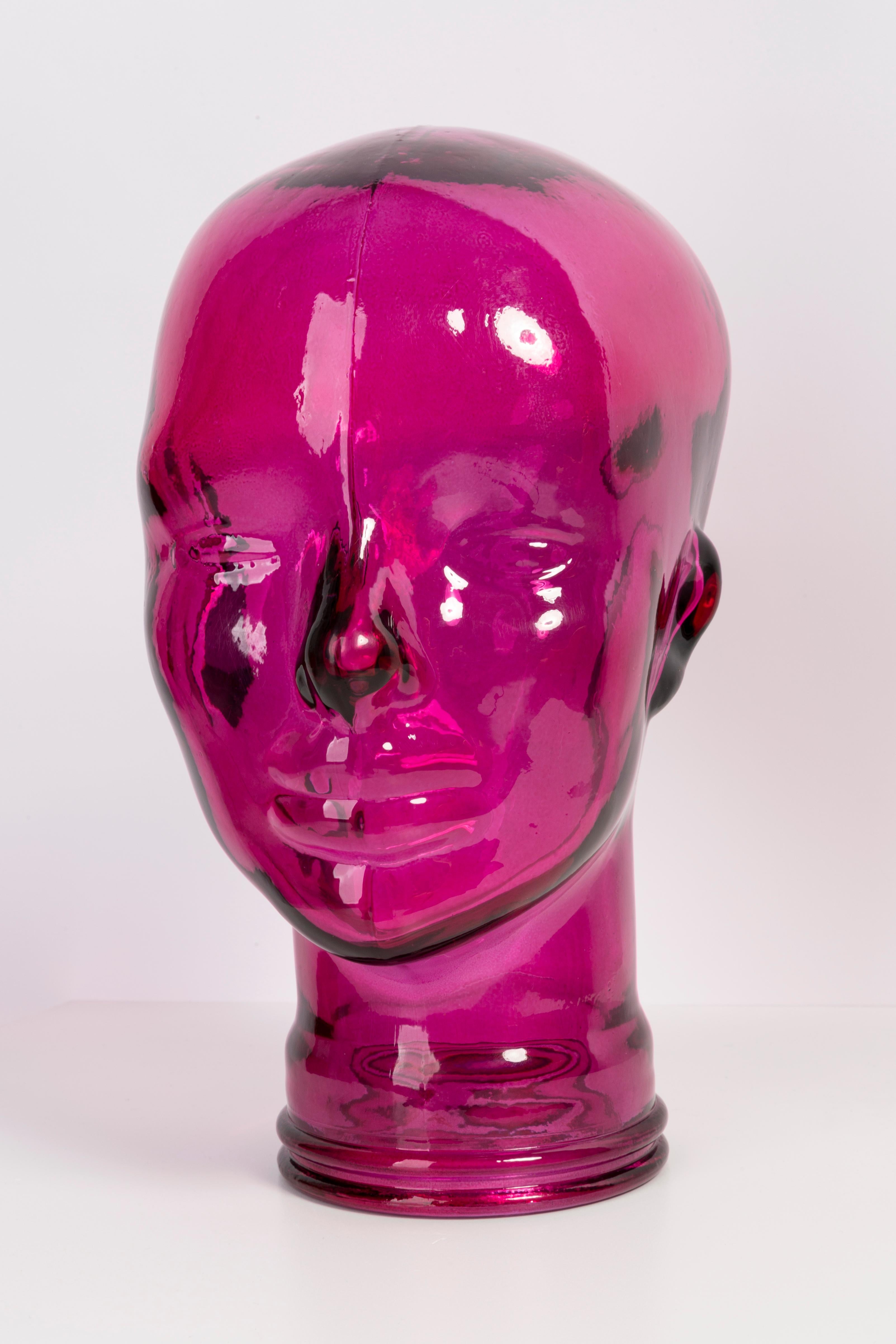 Pink Vintage Decorative Mannequin Glass Head Sculpture, 1970s, Germany For Sale 2