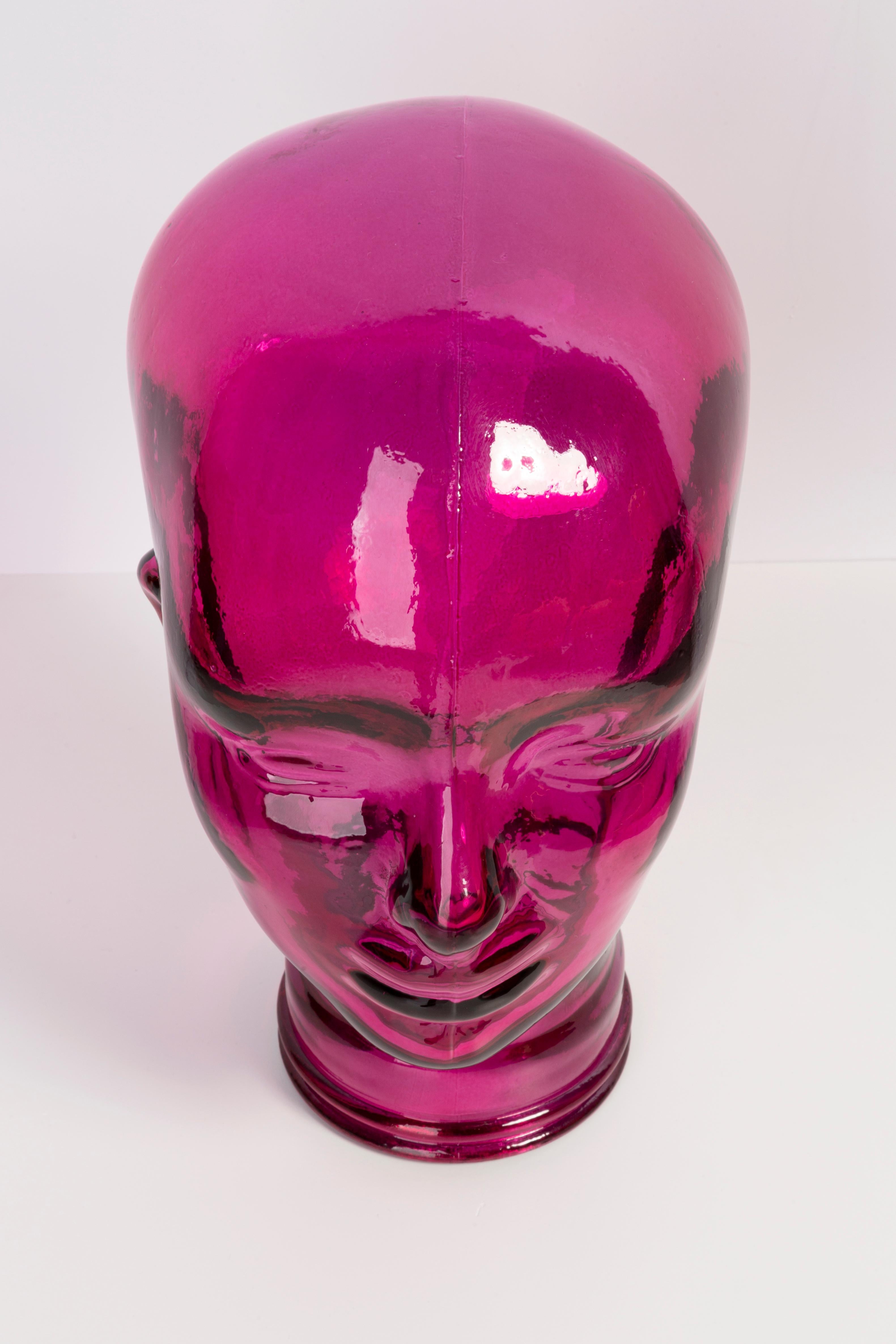 Pink Vintage Decorative Mannequin Glass Head Sculpture, 1970s, Germany For Sale 3