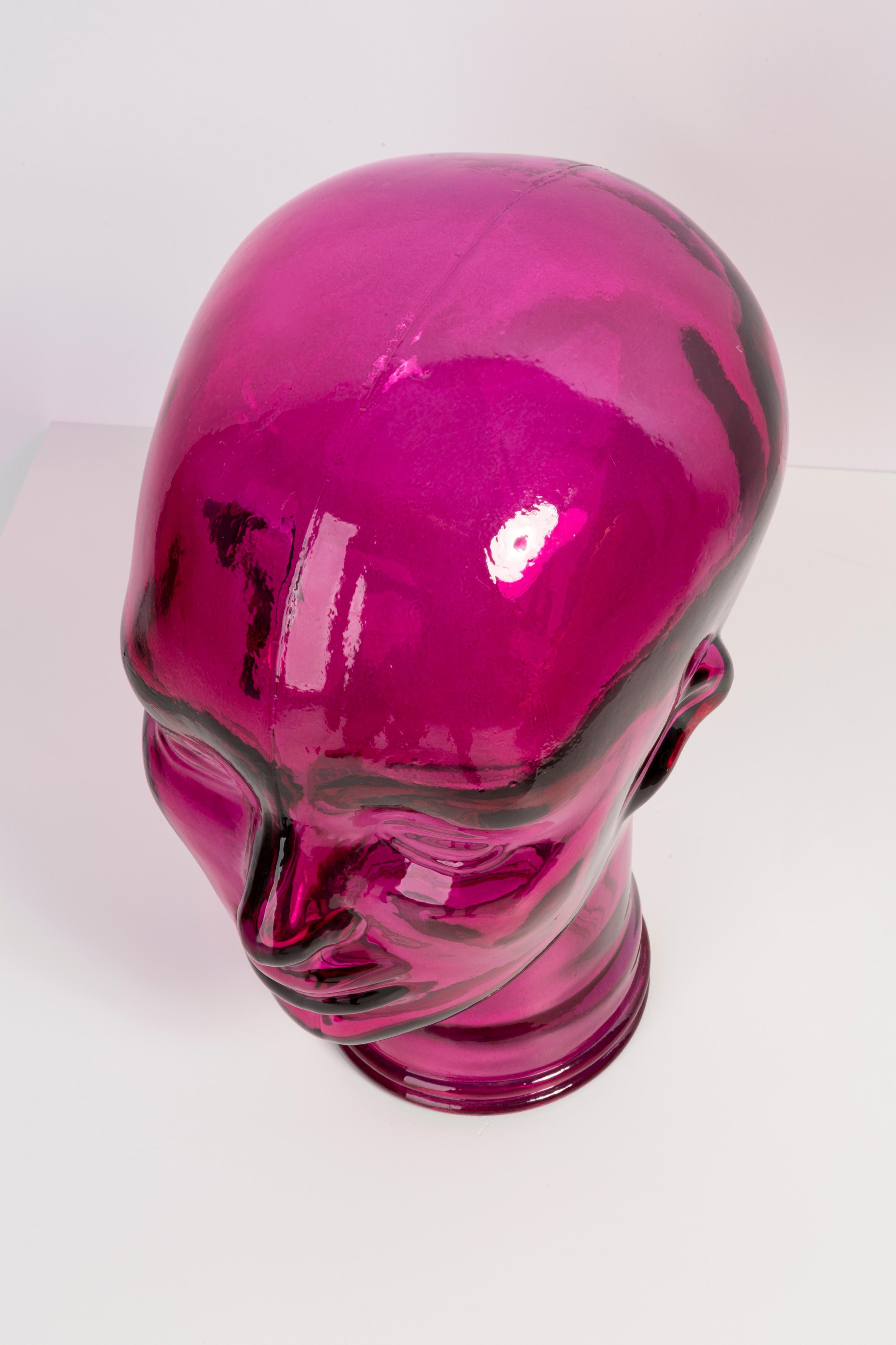 Pink Vintage Decorative Mannequin Glass Head Sculpture, 1970s, Germany For Sale 4