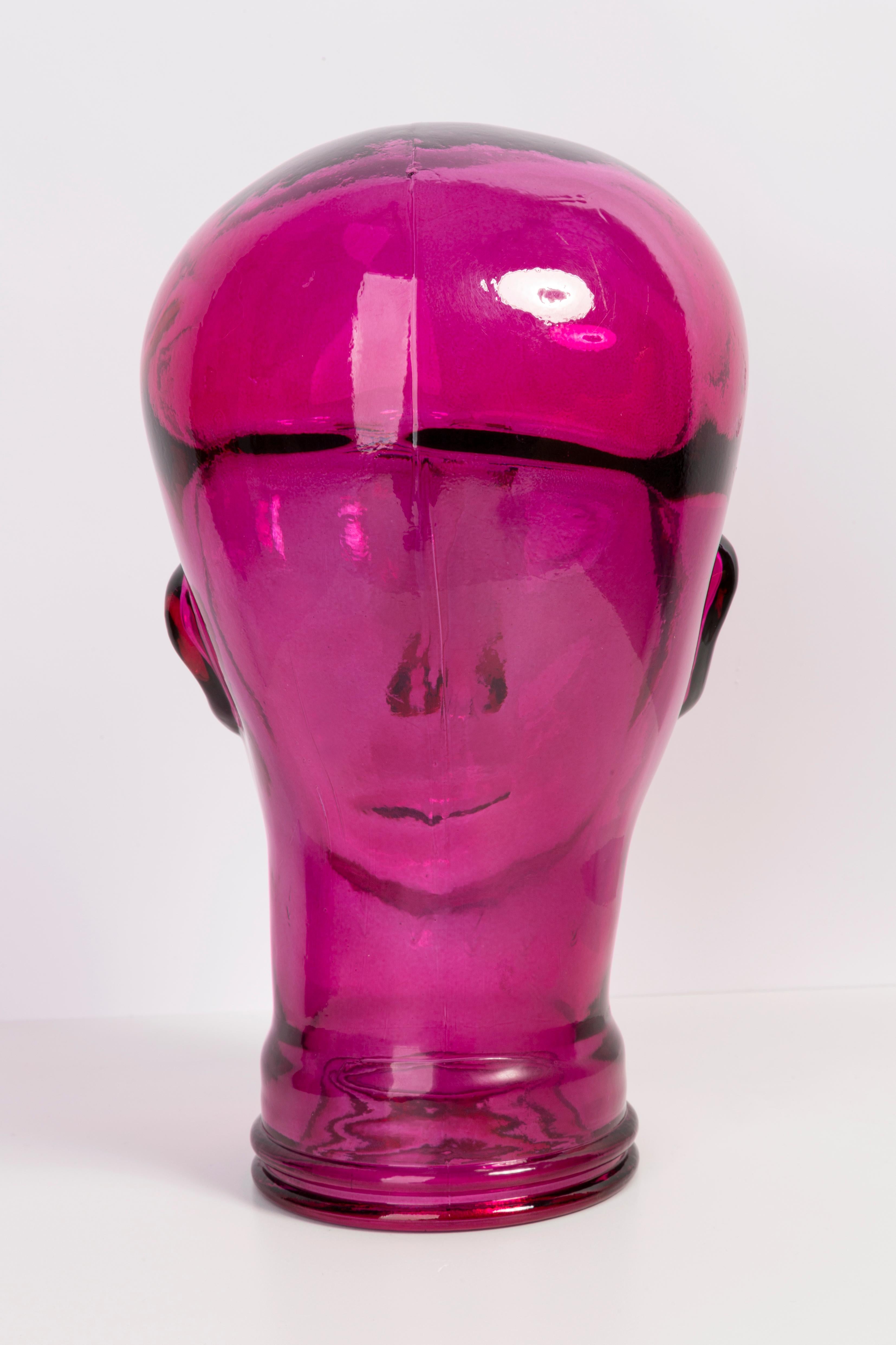 Mid-Century Modern Pink Vintage Decorative Mannequin Glass Head Sculpture, 1970s, Germany For Sale
