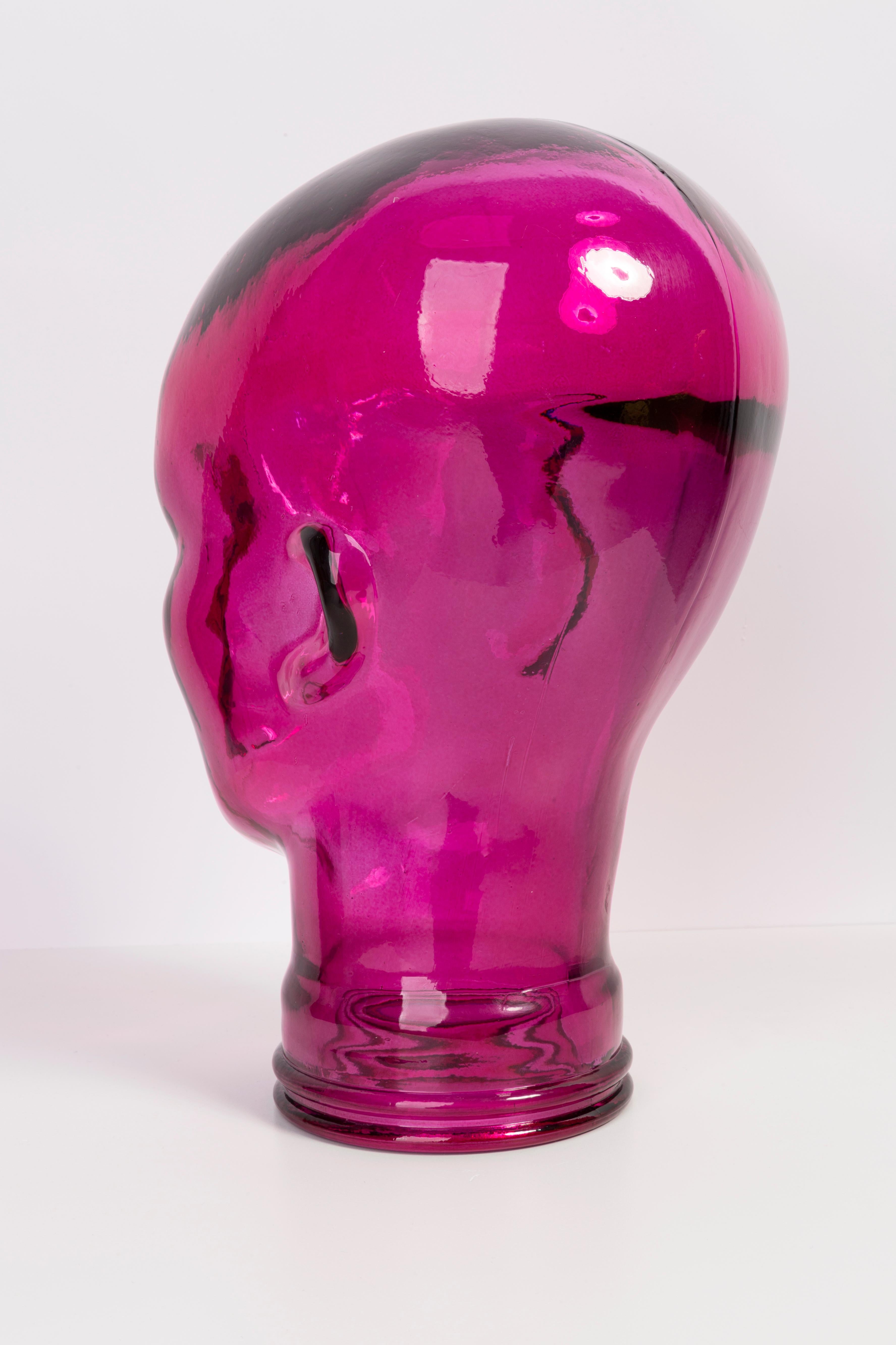 Pink Vintage Decorative Mannequin Glass Head Sculpture, 1970s, Germany In Good Condition For Sale In 05-080 Hornowek, PL