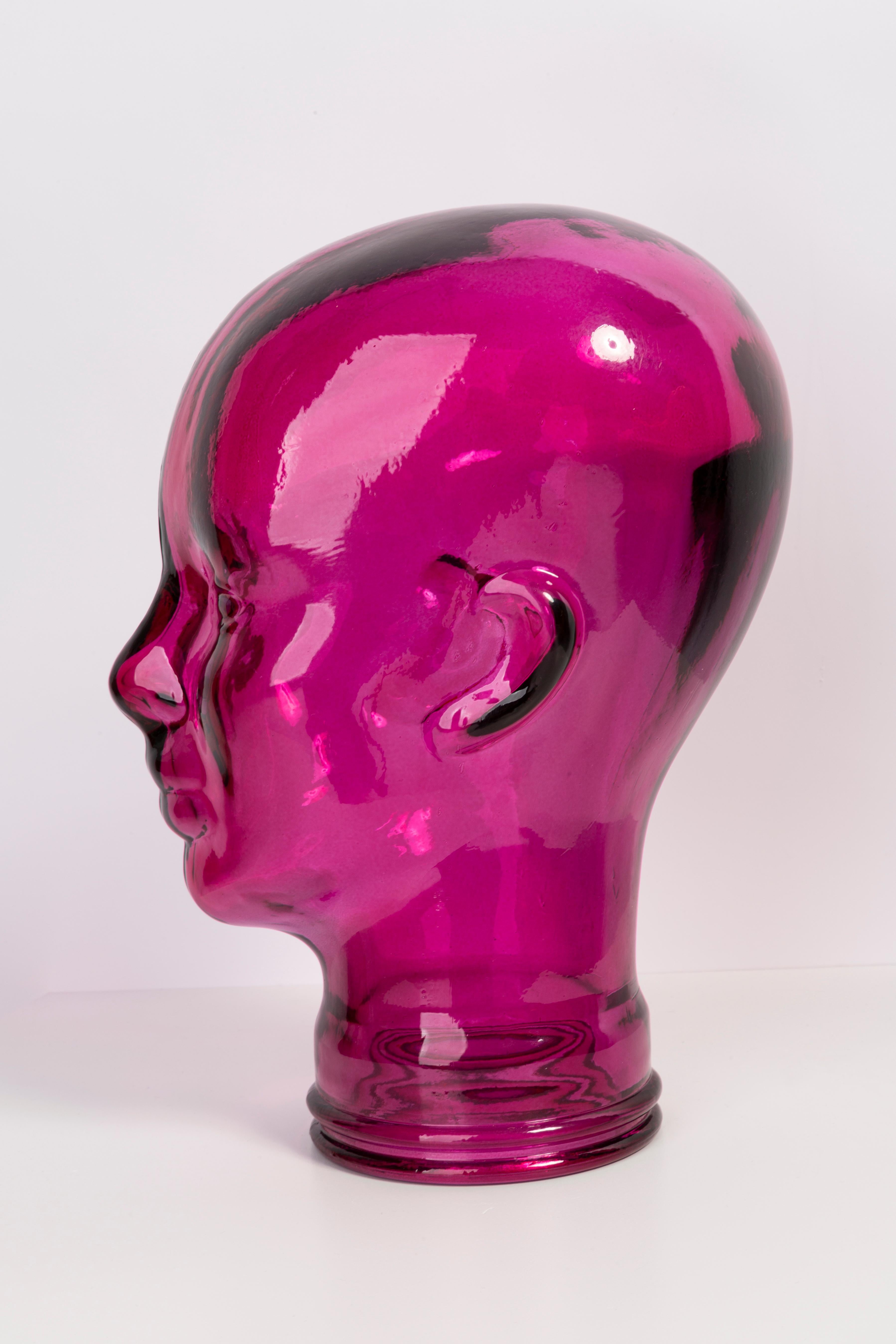 20th Century Pink Vintage Decorative Mannequin Glass Head Sculpture, 1970s, Germany For Sale