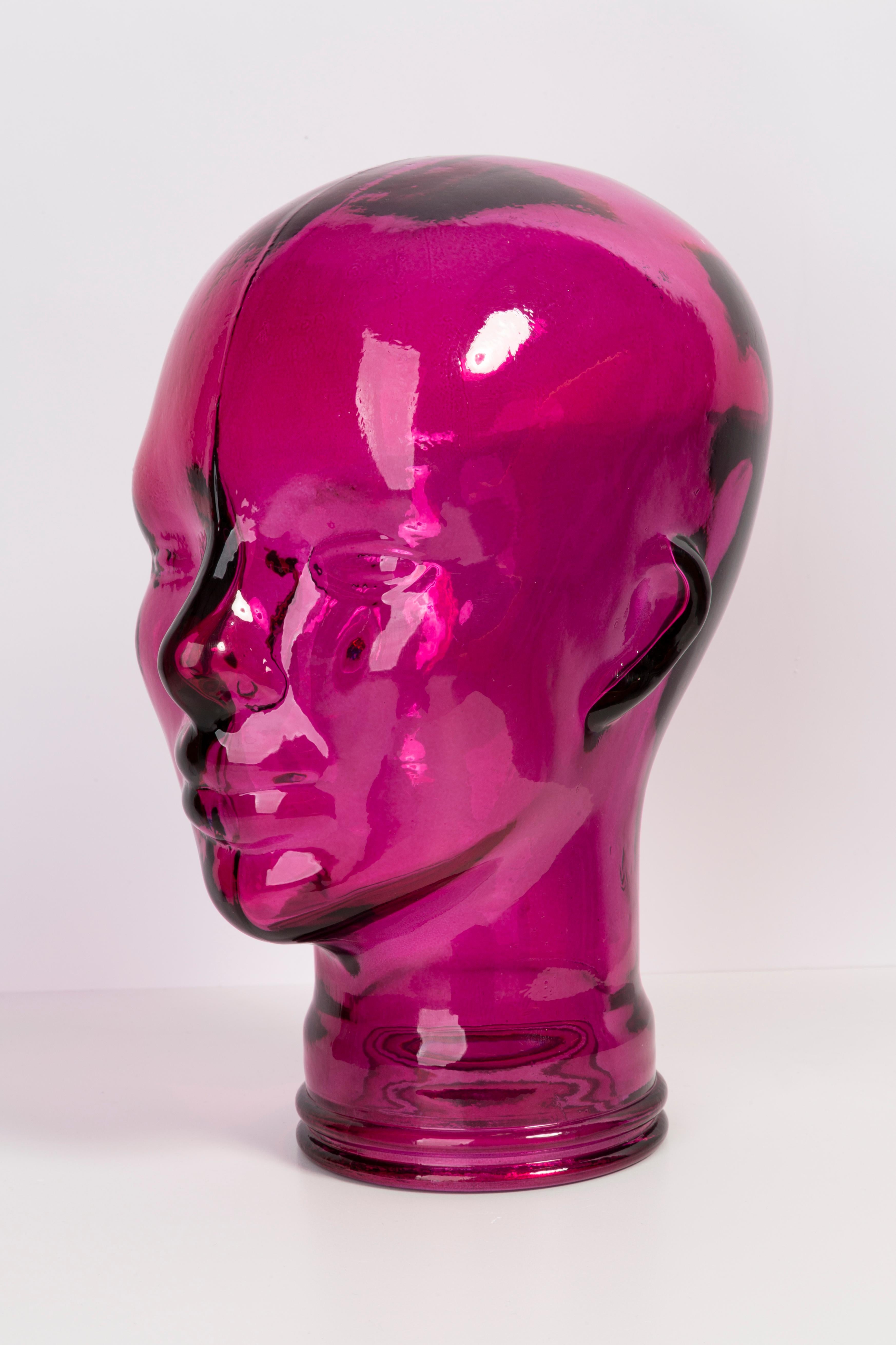 Pink Vintage Decorative Mannequin Glass Head Sculpture, 1970s, Germany For Sale 1