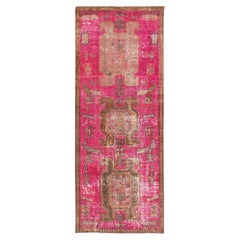 Pink Vintage Distressed Persian Wool Rug With Tribal Design