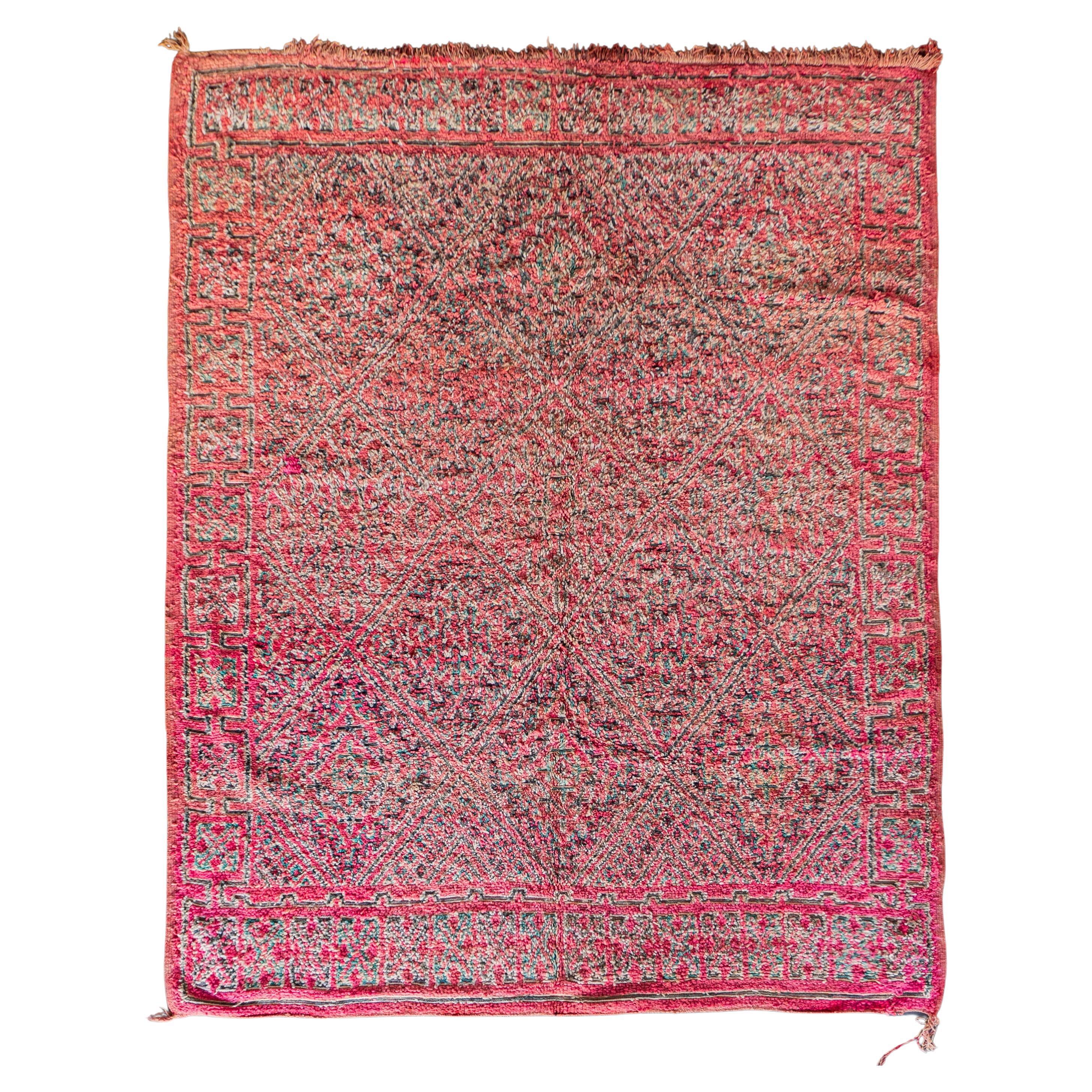 Pink Vintage Moroccan Berber Rug from 70s 100% wool 7.2x9.5 Ft 220x290 Cm For Sale