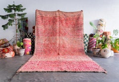 Pink Vintage Moroccan Berber Rug from 70s 100% wool 7x12.5 Ft 210x380 Cm