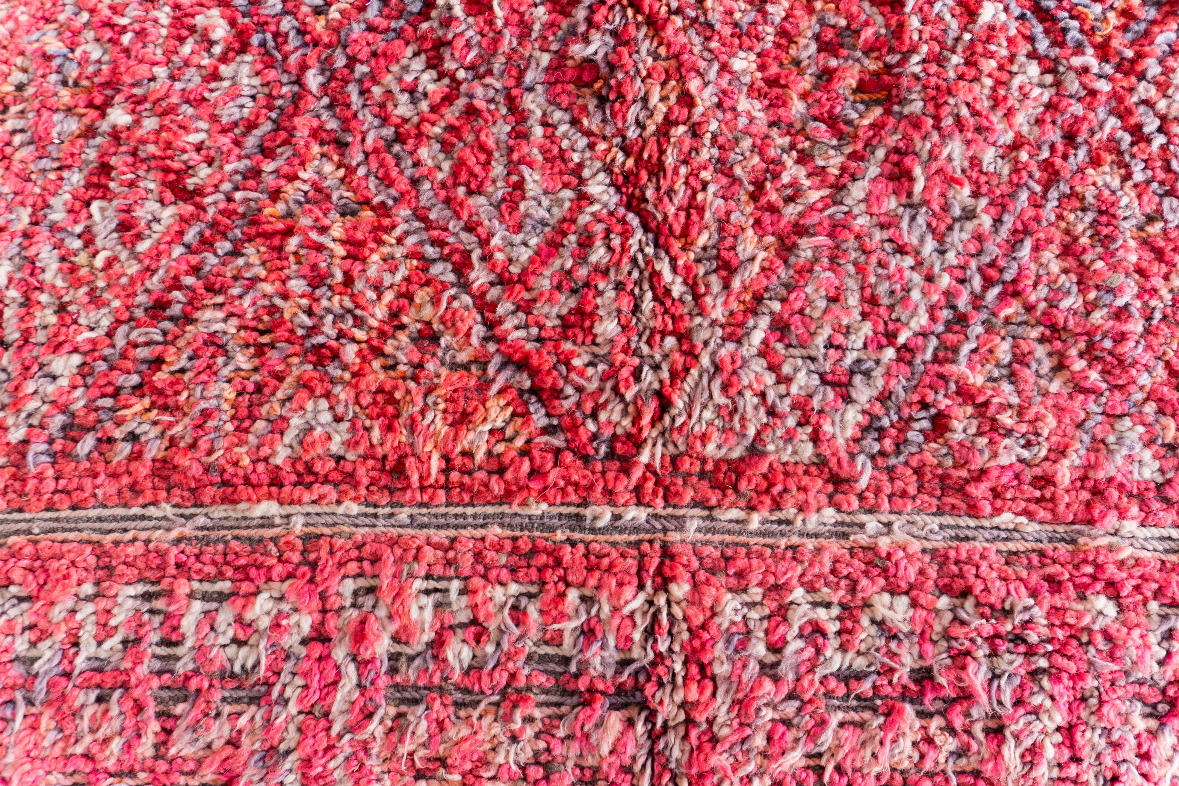 Art Deco Pink Vintage Moroccan Berber Rug from 70s 100% wool 7x12.5 Ft 210x380 Cm For Sale