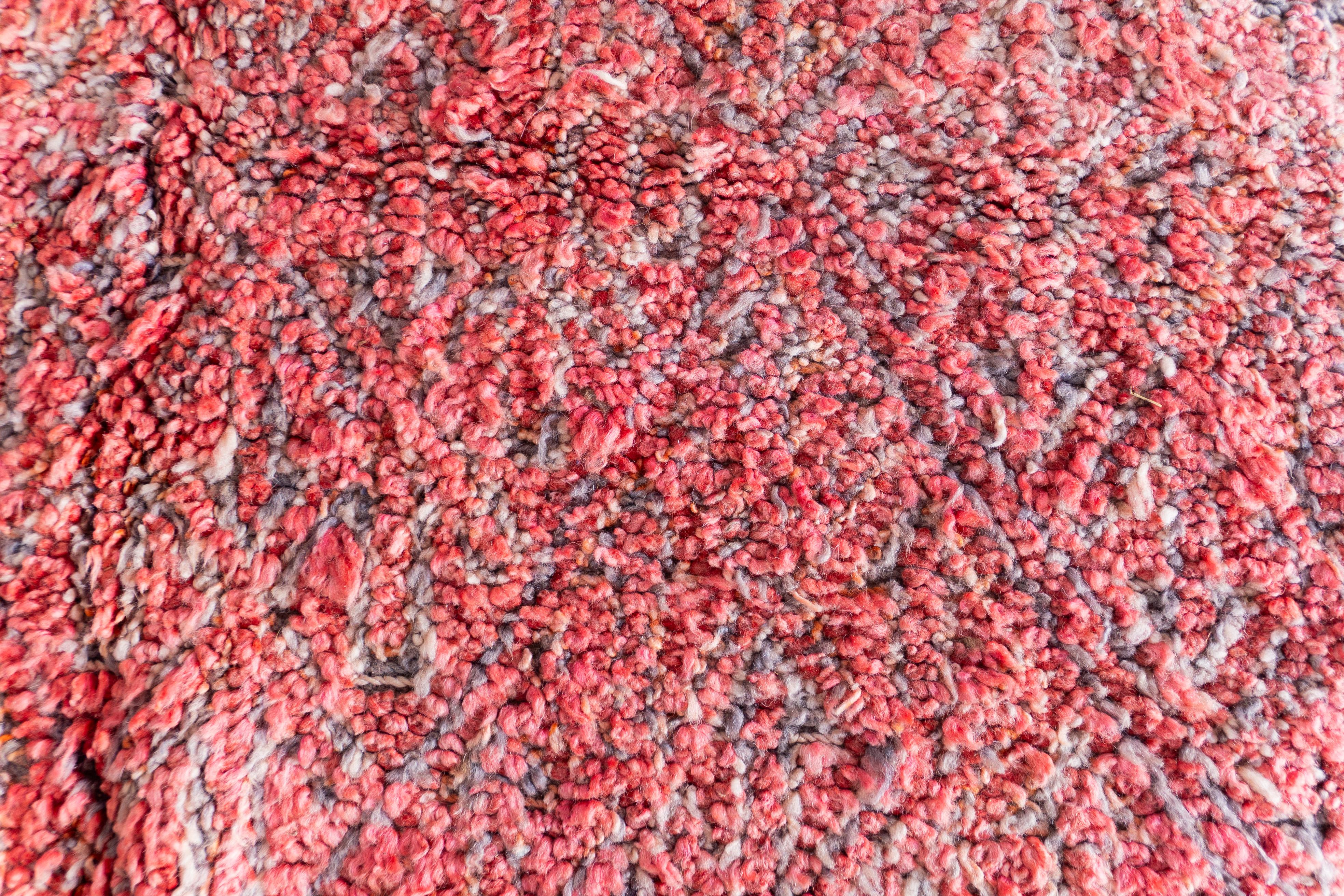 Hand-Knotted Pink Vintage Moroccan Berber Rug from 70s 100% wool 7x12.5 Ft 210x380 Cm For Sale