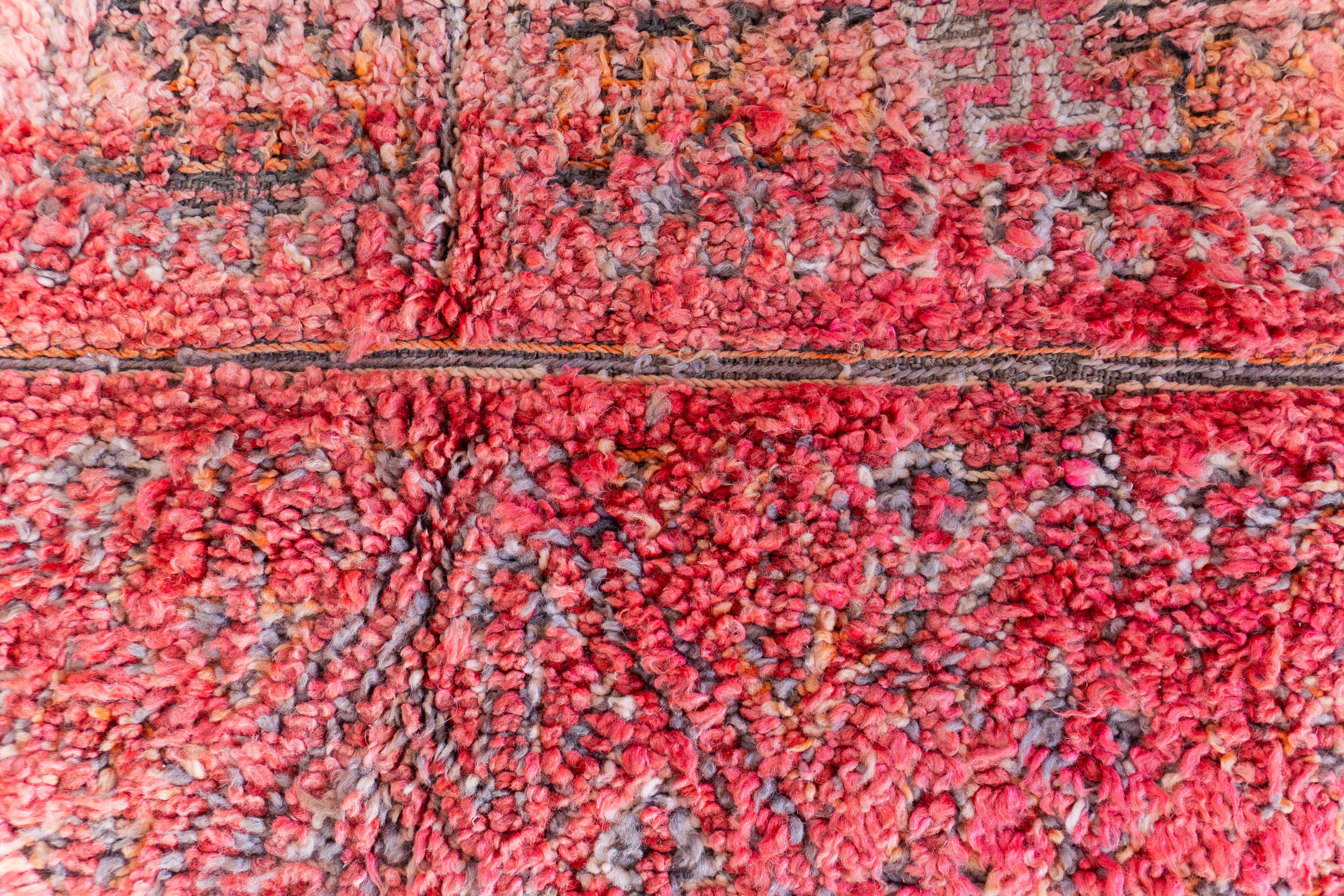 Wool Pink Vintage Moroccan Berber Rug from 70s 100% wool 7x12.5 Ft 210x380 Cm For Sale