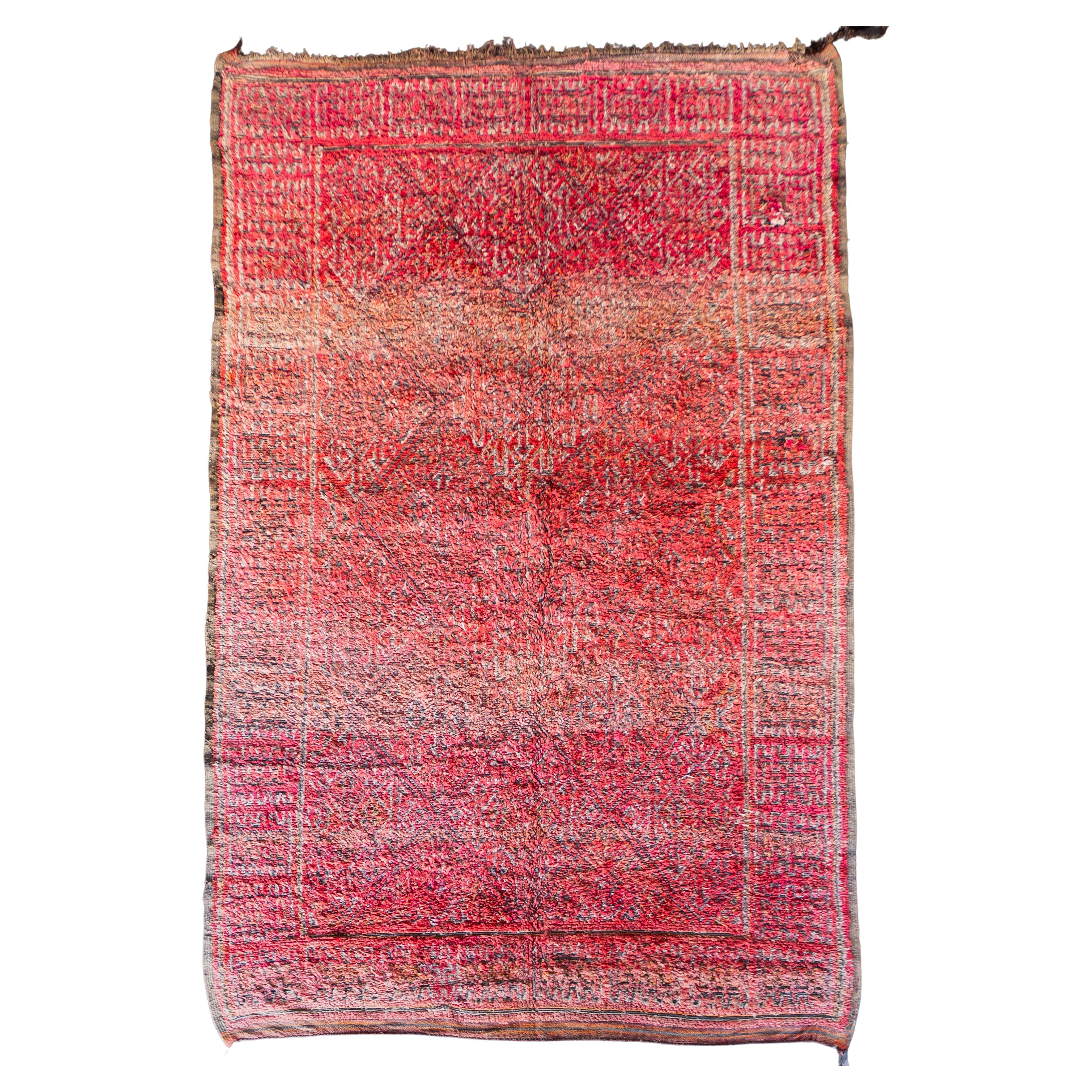 Pink Vintage Moroccan Berber Rug from 70s 100% wool 7x12.5 Ft 210x380 Cm For Sale