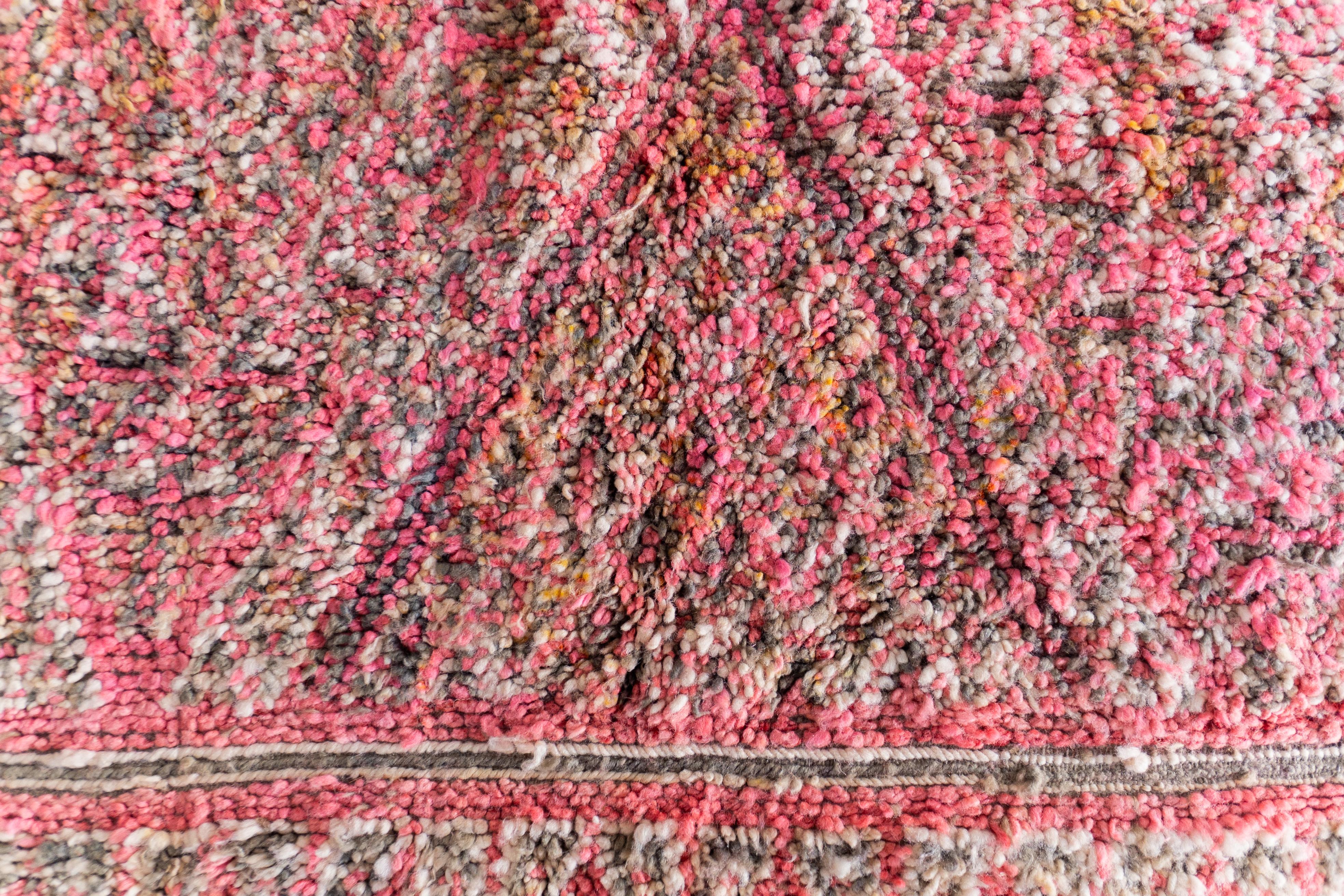 Art Deco Pink Vintage Moroccan rug from 70s  100% wool 7.2x12.5 Ft 220x380 Cm For Sale