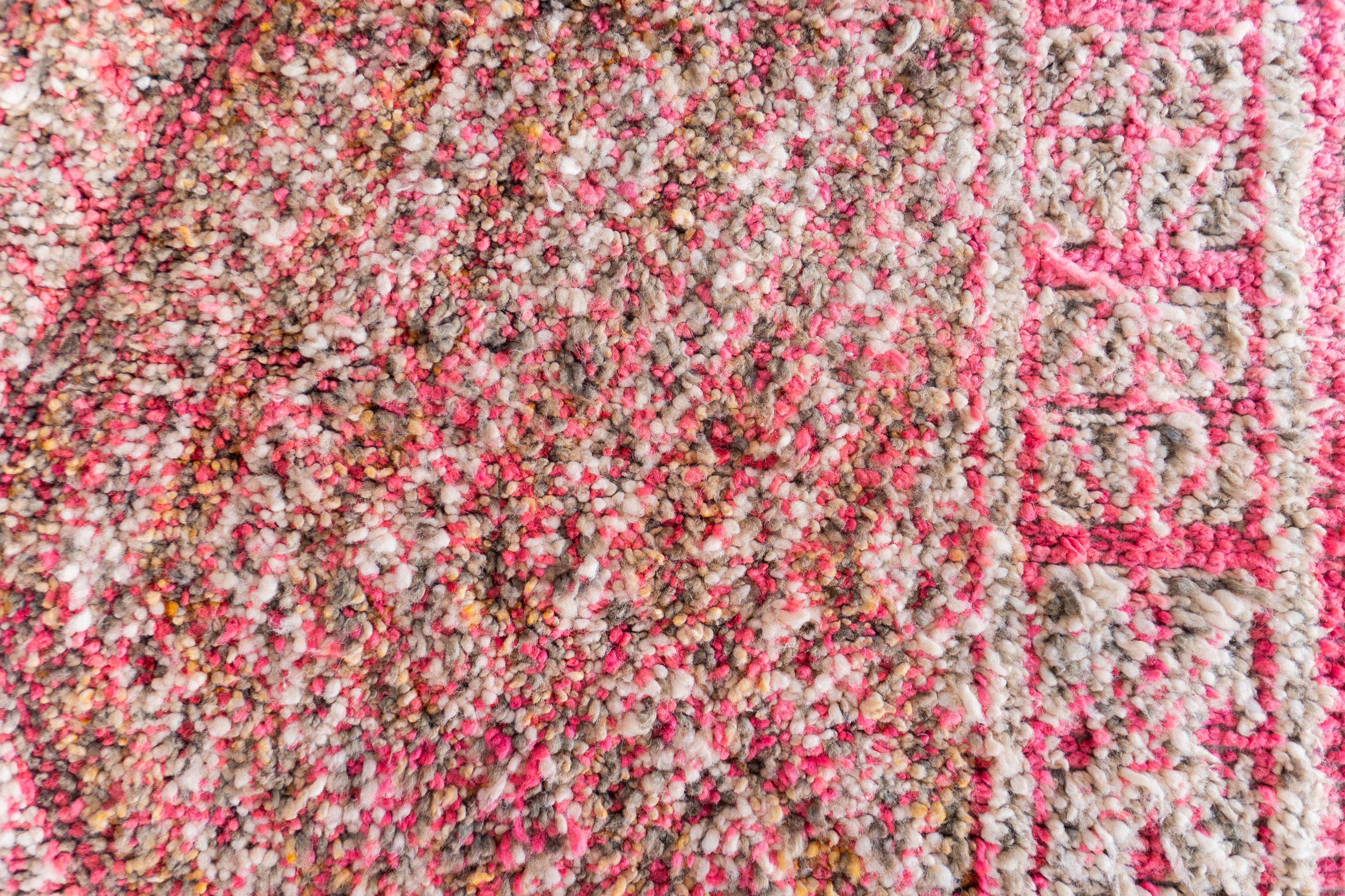 Hand-Knotted Pink Vintage Moroccan rug from 70s  100% wool 7.2x12.5 Ft 220x380 Cm For Sale