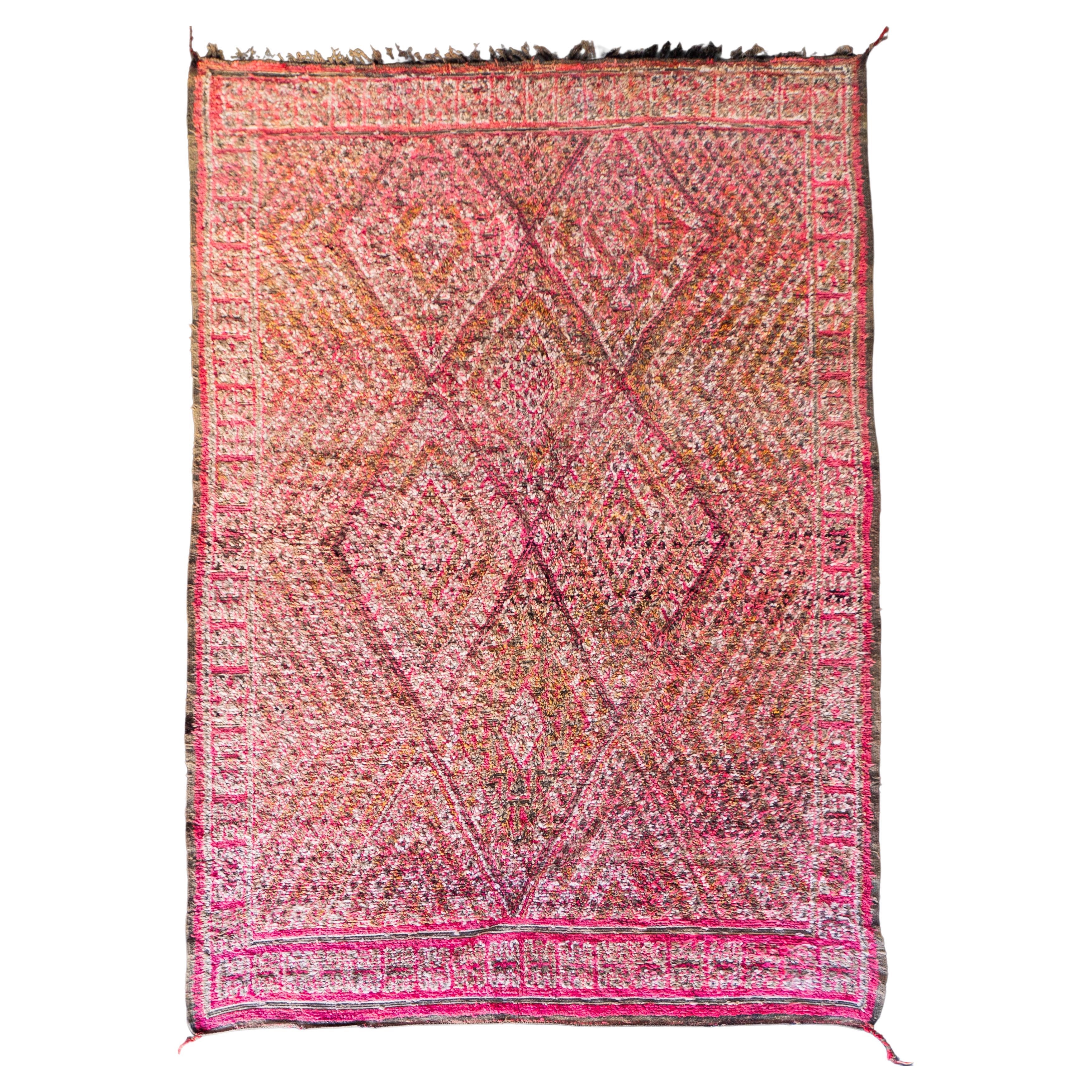 Tapis marocain rose vintage des années 70  100% laine 7,2x12,5 Ft 220x380 Cm