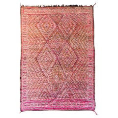 Pink Vintage Moroccan rug from 70s  100% wool 7.2x12.5 Ft 220x380 Cm