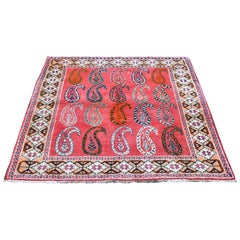 Pink Vintage Persian Afshar with Paisley Boteh Design Pure Wool Hand Knotted Rug