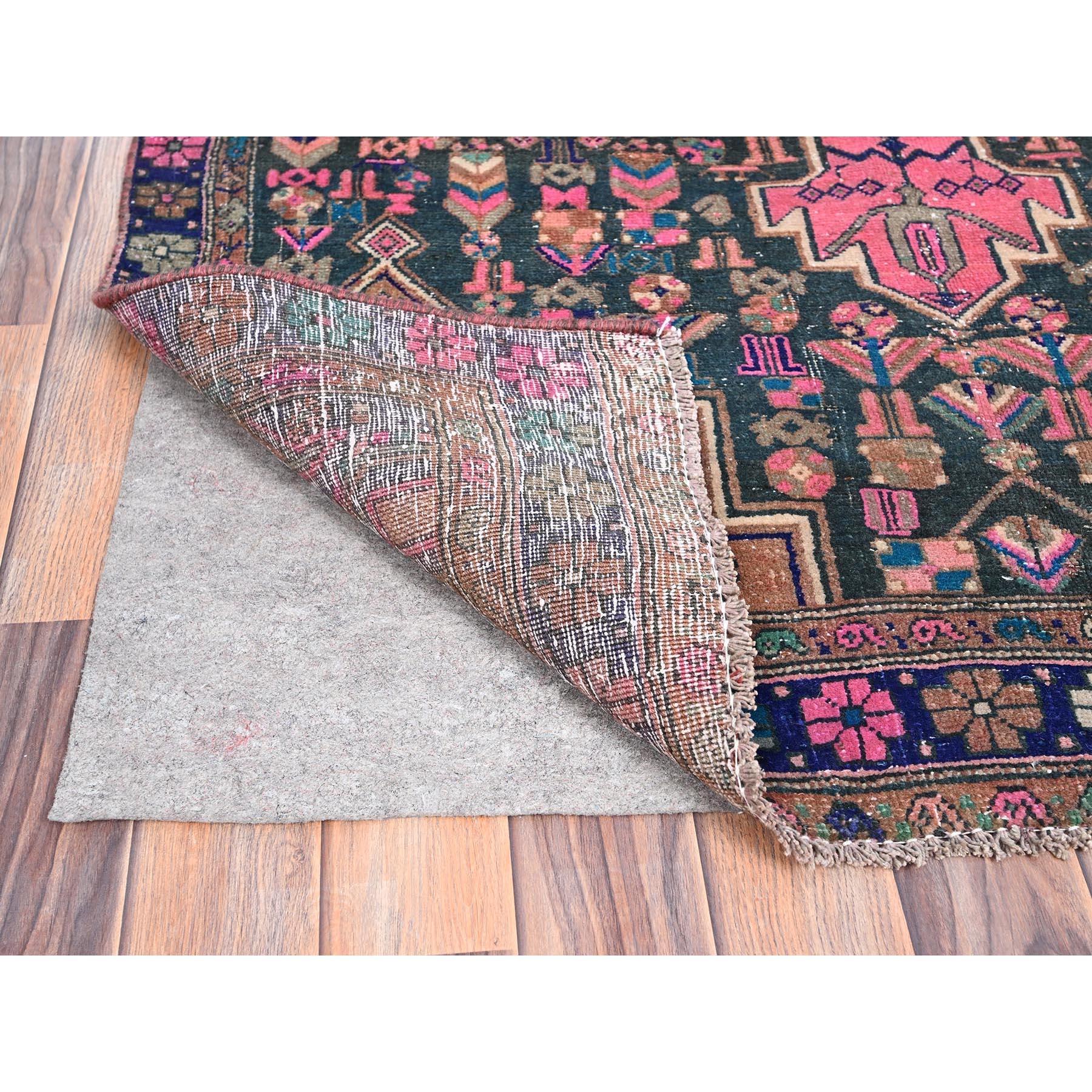 Hand-Knotted Pink Vintage Persian Hamadan Hand Knotted Rustic Look Evenly Worn Soft Wool Rug For Sale