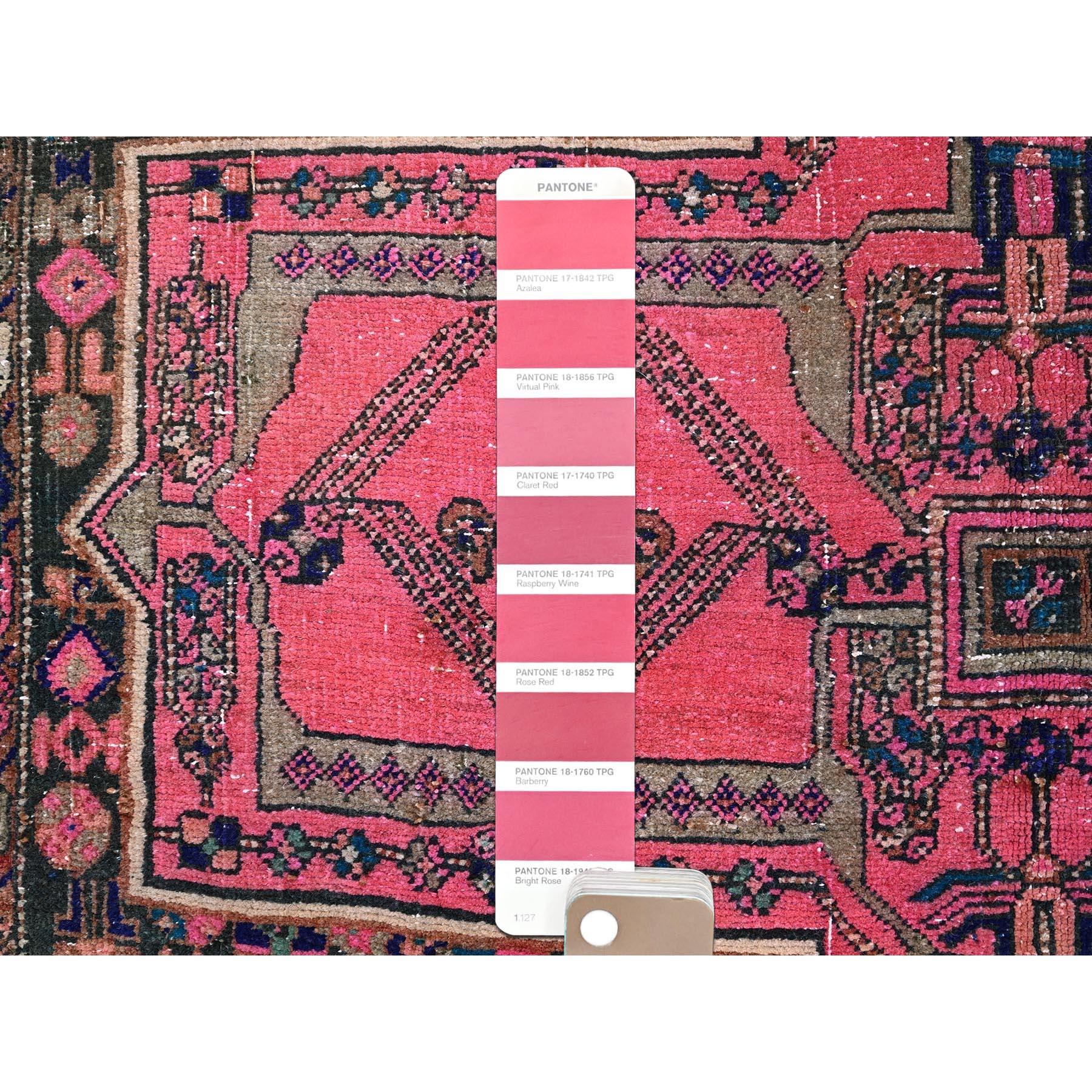Pink Vintage Persian Hamadan Hand Knotted Rustic Look Evenly Worn Soft Wool Rug In Good Condition For Sale In Carlstadt, NJ