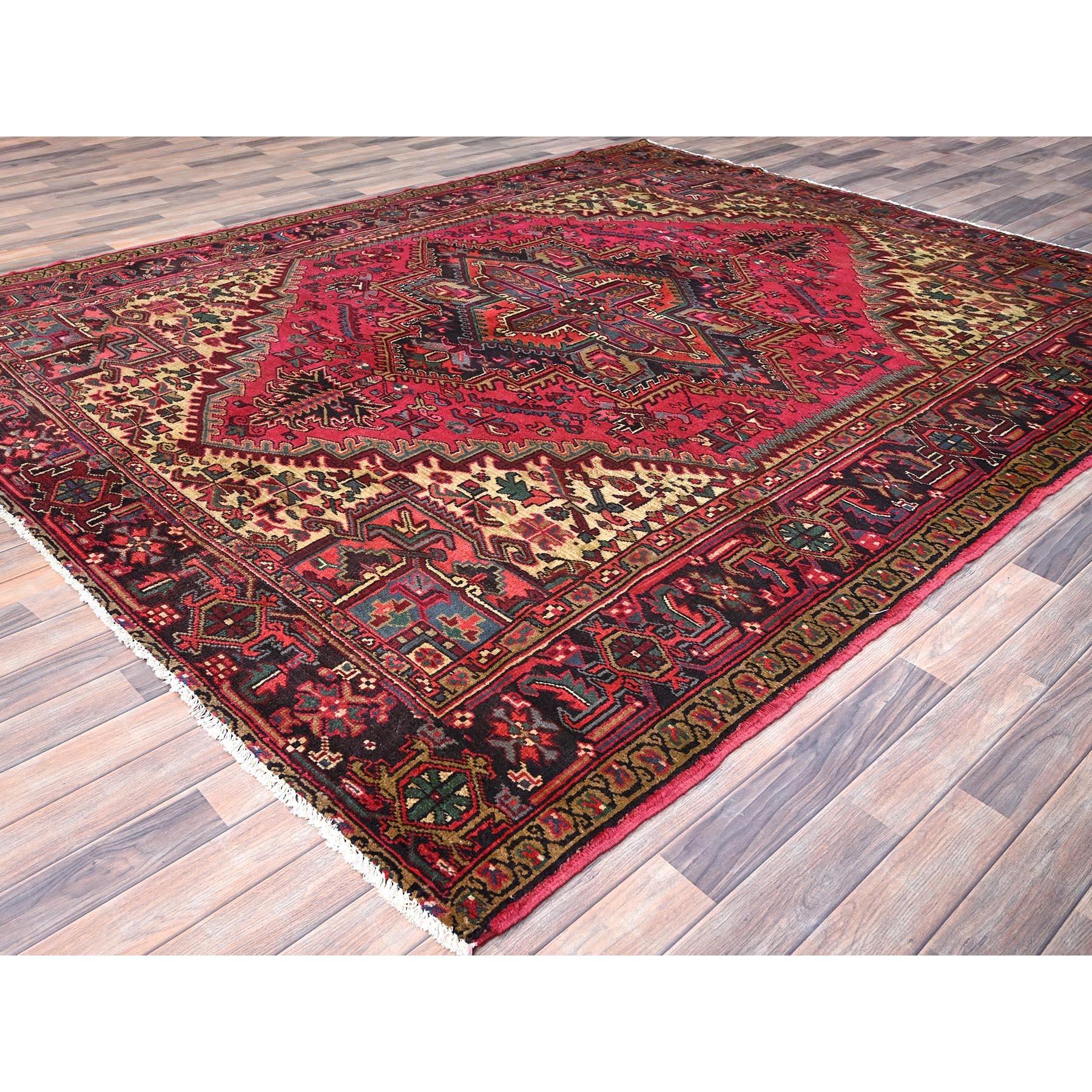 Hand-Knotted Pink Vintage Persian Heriz Pure Wool Hand Knotted Clean Distressed Look Rug
