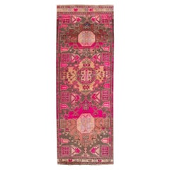 Runner in lana persiano vintage rosa Malayer fatto a mano con disegno tribale
